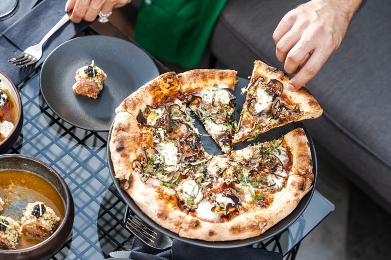 White truffle and mushroom gourmet pizza
